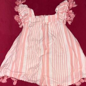 Jessica Simpson Pink and White Striped Tassel Sundress